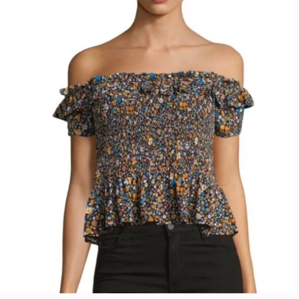 ⭐️Floral Off-the-Shoulder Smock Hipster Hippie Artsy Boho Art Girly Blouse Top